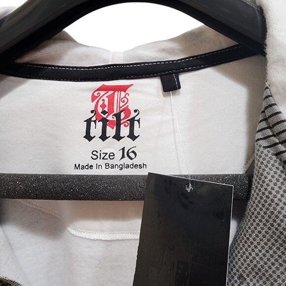 Tilt Hoodie Men's Size 16 Plaid White & Grey Pockets Full Zip Cotton Logo - Picture 7 of 9